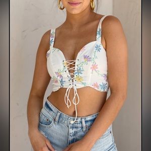 For Love & Lemons embroidered floral corset top, size XS